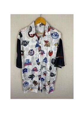 AHL American Hockey League All Over Print Team Logo Button Up Shirt Mens XL